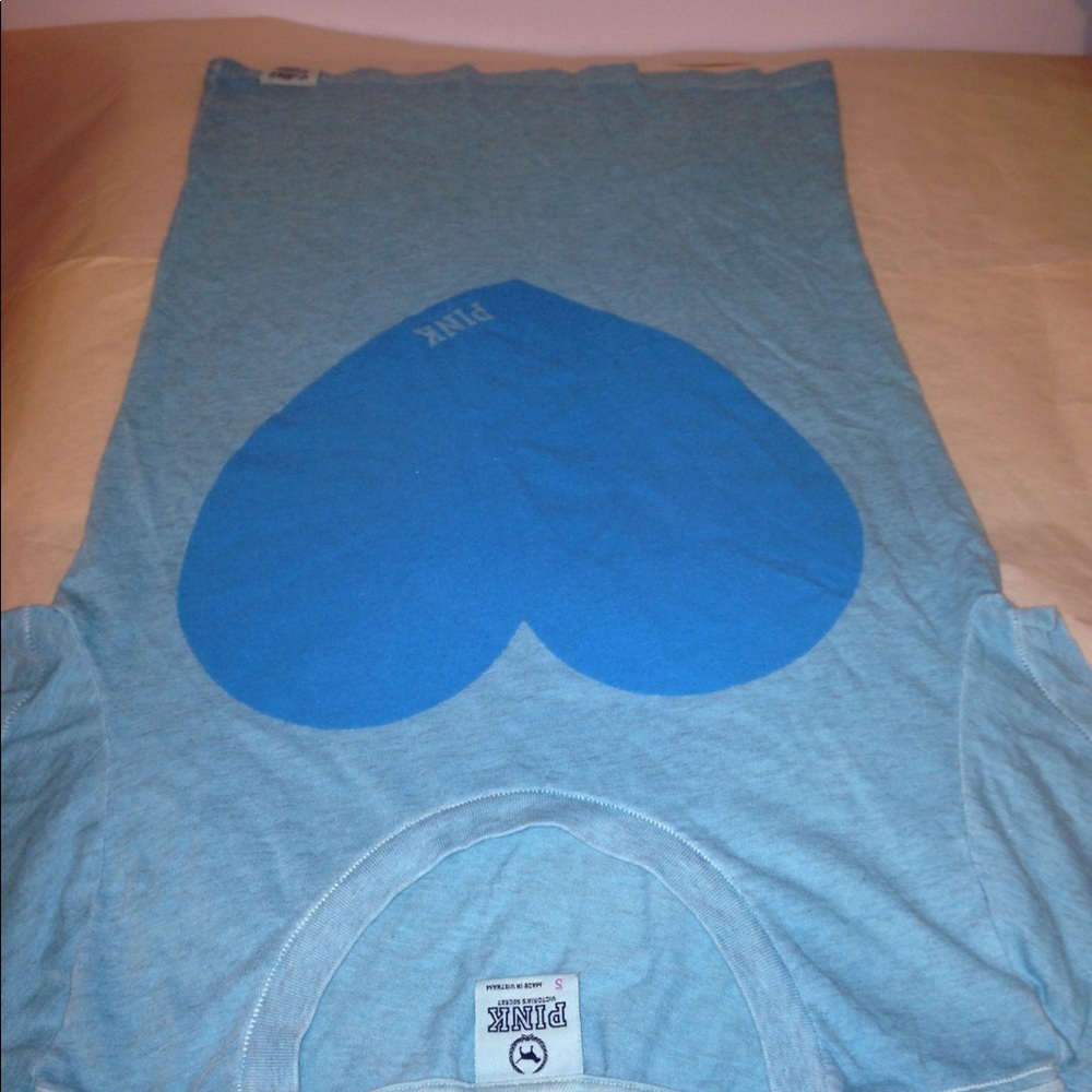 Pink Victoria's Secret blue heart top Tee t-shirt - Picture 4 of 8